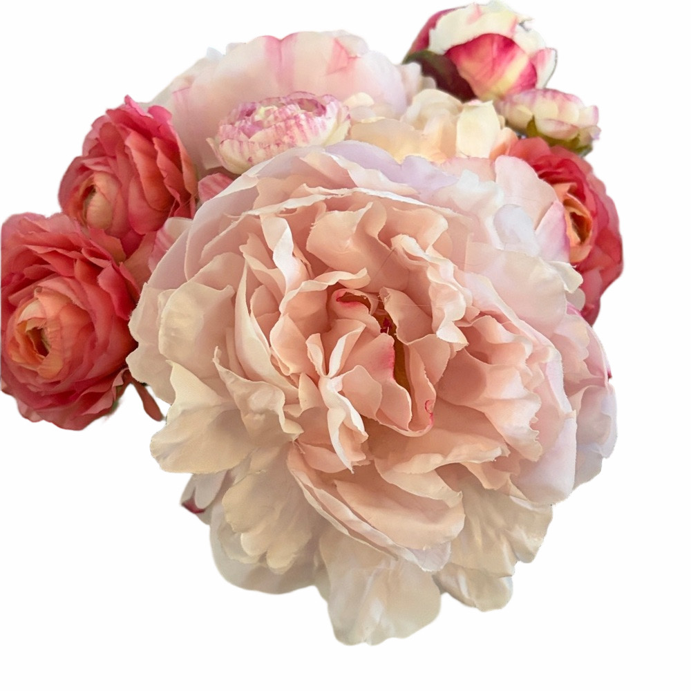 Shabby chic Vintage Glass hobnail vase ruffled edge WITH pink peony arrangement. - Picture 3 of 4